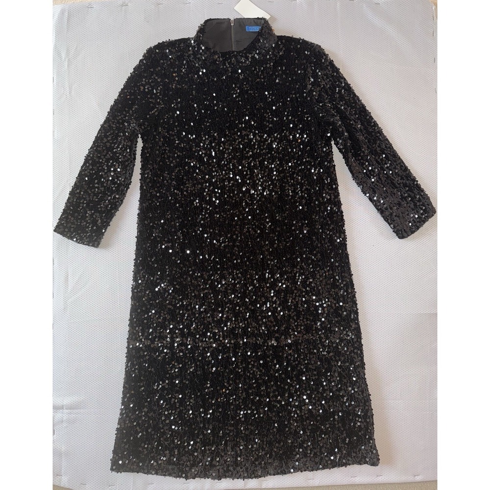 NWT J.McLaughlin Black Sequin Dress Mock Neck 3/4 Sleeve Party Cocktail Size S